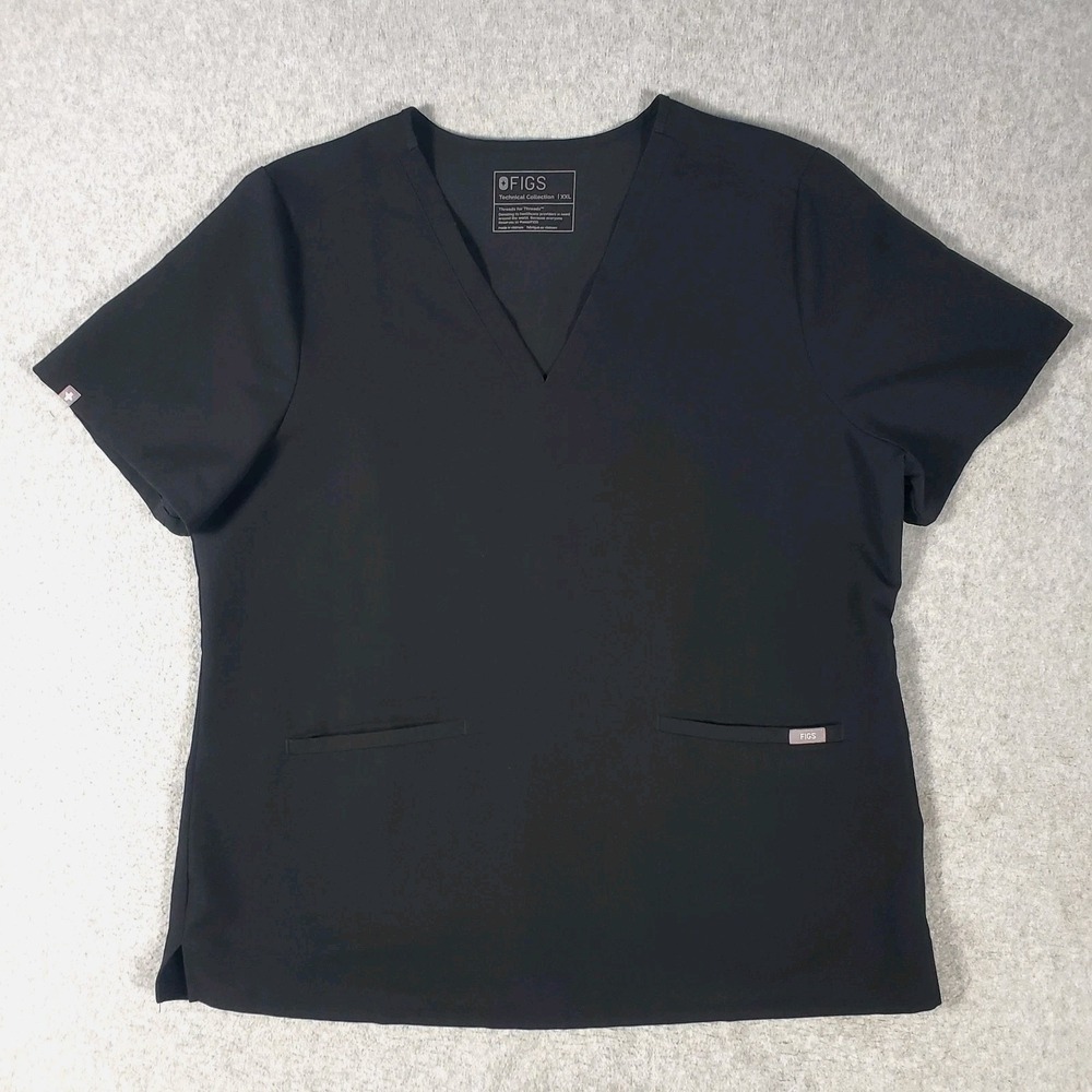 Figs Scrubs Casma Top Women's Size XXL (2XL) Black Technical Collection Medical